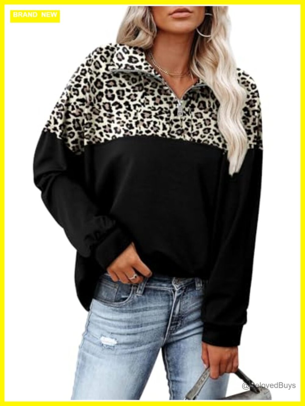 Waffle Knit Half Zip Sweatshirt Loose Fit Mockneck Pullover Long Sleeve